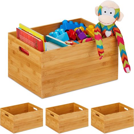 4 Cajas de Almacenaje, Bambú, Estable, Abierta, Almacenamiento, Organizador sin Tapa, Baño, Cocina, 21x40x30 cm, Natural