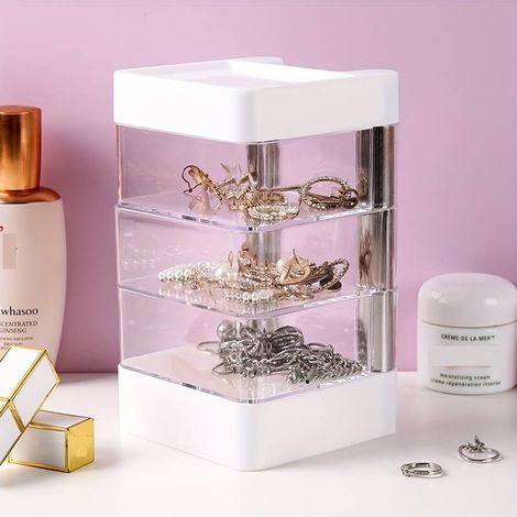 Transparente Aufbewahrungsbox, Schreibtischbox für Kosmetikartikel, Schmuck, Ohrringe, Haarspangen und diverse andere Dinge
