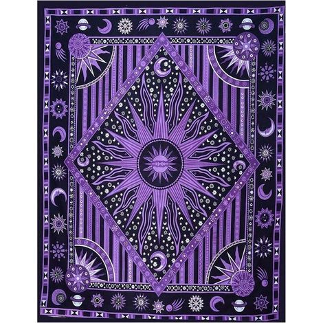 Grande Taille psychédélique Hippie Couleur Peinture Indien Tapisserie Murale Tapisserie décoration de la Maison tenture Murale Couverture Coton Nappe Yoga,130×150CM,Violet (1/5)
