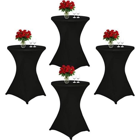 Lot de 4 nappes extensibles en élasthanne cocktail avec coins carrés, nappe blanche en élasthanne,Noir (1/4)