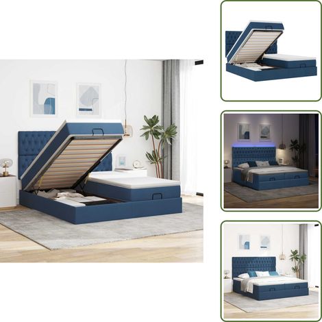 Ottoman-Bett mit Matratzen & LEDs Blau 180x200 cm Stoff - Ottoman-Bett - Ottoman-Betten - Bettrahmen - Bettgestell (1/5)