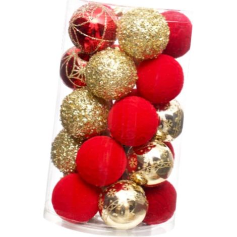 25 Pièces Boules de Noël Décoratives Ornements Créatifs en PET Flockage Réutilisables Adaptées pour Fêtes de Noël Mariage Anniversaire, or Rouge (1/5)