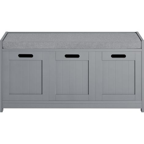 SoBuy Scarpiera da Ingresso con cassetto e 2 armadietti cassapanca Camera da Letto Carico Massimo120 kg 90x45x35cm Grigio FSR80-SG (1/5)