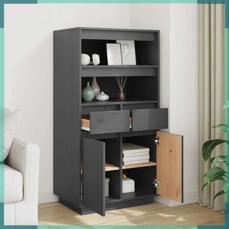 814536 Buffet haut Gris 60x40x116,5 cm Bois massif de pin (1/5)