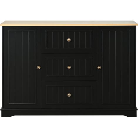 CAIziBuffet moderne et élégant avec 3 tiroirs et portes type réfrigérateur, meuble buffet pour salle à manger, salon et entrée (noir) (1/5)