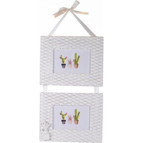 Portafoto muro cactus legno bianco multiplo 2p cm24x50x1