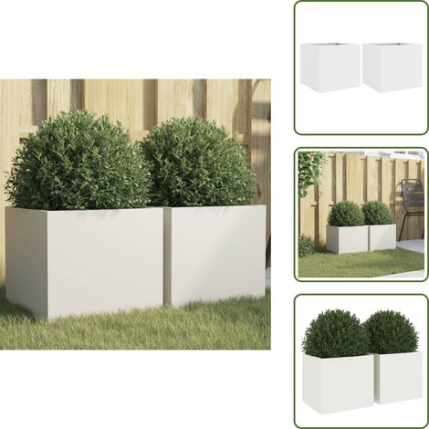 Pflanzkübel 2 Stk. Weiß 32x30x29 cm Stahl - Blumentopf - Stahltöpfen - Gartendeko - Balkonpflanzen - Terrasse (1/5)