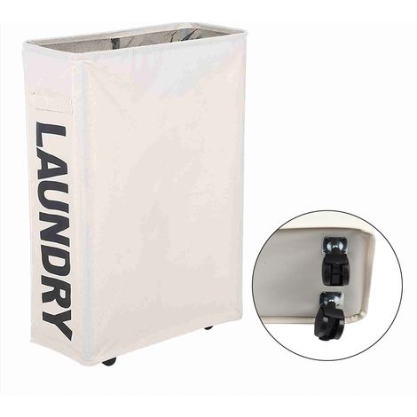 Panier à linge d'angle pliable et fin en tissu Oxford, avec cordon de serrage, 4 barres de support et roulettes universelles - Beige (1/5)