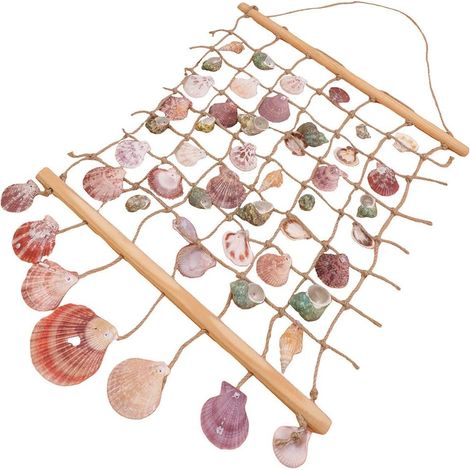 Tenture Murale en Coquillage Naturel Réutilisable et Artisanale Corde et Bois, Décorations Suspendues Méditerranéennes pour Chambre D'garçon et Filles ou Maternelle (1/5)