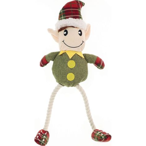 Gioco natalizio per cani peluche elfo con corda 43 cm