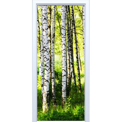 Adhesivo de tela para puerta con diseño de bosque de abedules 886PD