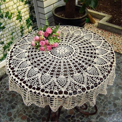 Nappe ronde en coton crocheté à la main idéale pour les mariages et la décoration de table - 90 cm - Blanche (1/5)