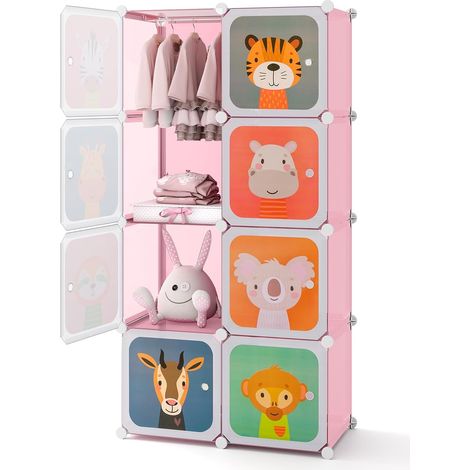 COSTWAY Guardaroba Portatile per Bambini, Armadio Guardaroba Modulare per Bambini con 8 Cubi, per Soggiorno, Camera da Letto, 75 x 35 x 145 cm (Rosa) (1/5)