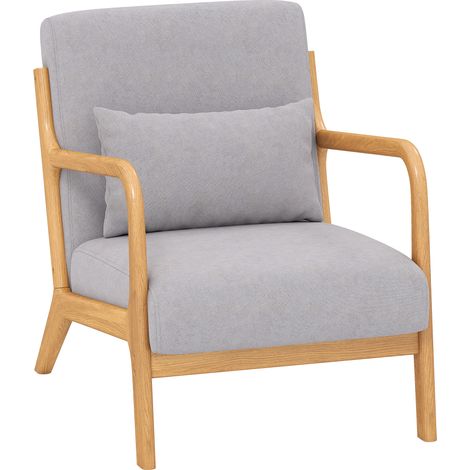 Fauteuil lounge gris givré, assise profonde, accoudoirs, structure en bois d'hévéa, velours givré, 3 coussins inclus. (1/5)