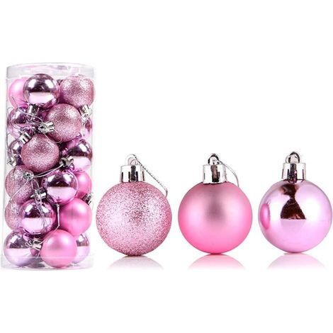Lot de 24 boules de Noël incassables de 4 cm pour sapin de Noël,mini boules de Noël à suspendre pour vacances,mariage,fête,décoration de Noël,cadeaux de Noël Rose 4 cm GROOFOO