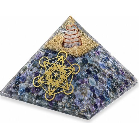 Pyramide orgonite en agate bleue avec cube de Métatron 5 cm