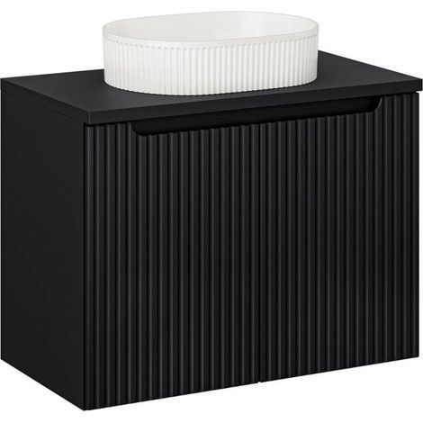 Meuble salle de bain Noir avec Vasque à poser Blanche + Plateau 80 cm - 2 portes - Astral Black - Livraison gratuite (1/5)