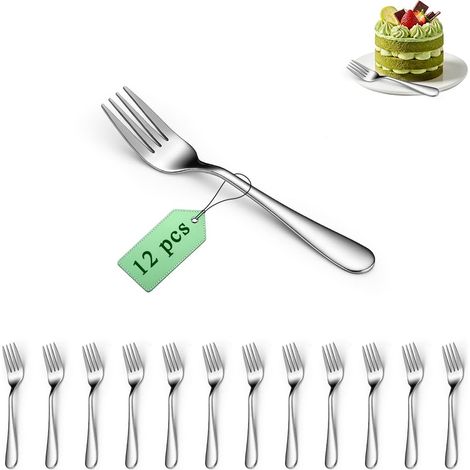Fourchettes à Dessert Set de 12, 14cm Acier Inoxydable Fourchette à Gâteau pour Cocktail, Gâteau, Thé, Fruit, Fromage, Apéritif Petites Fourchettes (1/4)
