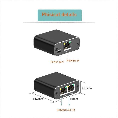 1-zu-2-Ethernet-Splitter, 1000-Mbit/s-Highspeed-Ethernet-Switch, 2-Port-Gigabit-Ethernet-Splitter mit Netzkabel (1/5)
