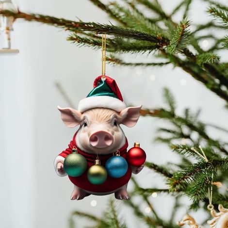 Pendentif Cochon - Décoration Arbre De Noël En Acrylique - Pour Intérieur - 1 Pièce (1/3)