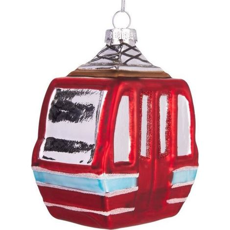 BRUBAKER Télécabine rouge - Boule de Noël en verre peinte à la main - Figures de décoration amusantes - 10 cm (1/4)