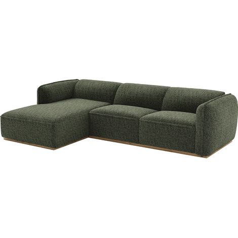 Canapé d'angle gauche en tissu chenille vert kaki et base en bois CANOBRU (1/4)