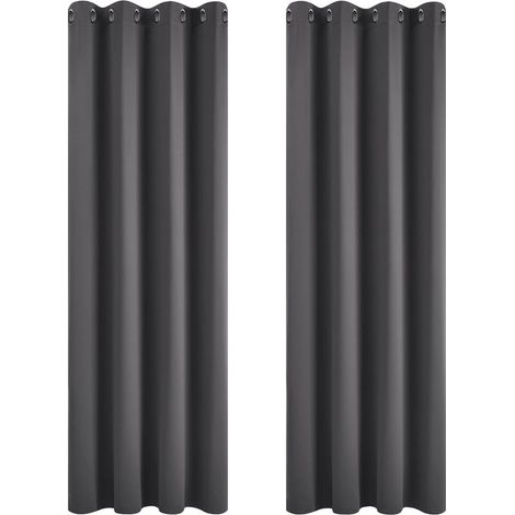 Lot de 2 rideaux occultants gris foncé, unis, à œillets, format 114 × 132 cm pour salon et chambre (1/5)