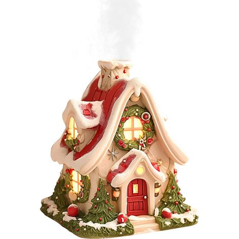 Casa navideña iluminada, decoración de mesa con difusor de aromaterapia, 12 cm de altura, modelo de plástico blanco con iluminación: ideal como decoración festiva y regalo. (1/4)