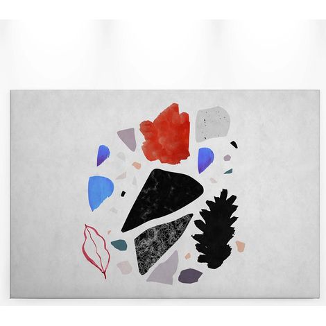 Tableau moderne motifs terrazzo colorés sur fond blanc | Tableau déco salon original | Tableau scandinave pour chambre & couloir - 0,9 x 0,6 m (1/5)