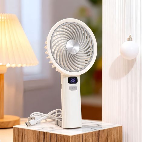 3-in-1 Portable Handheld & Neck Fan with Retractable Hook, 5-Speed Personal Fan with Digital Display, USB Rechargeable Mini Cooling Fan,Grey (1/4)