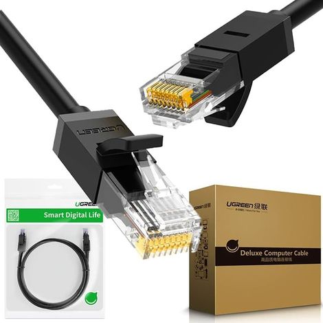 Câble réseau Internet Ungreen Cable Ethernet RJ45 Cat6 UTP 1000 Mbps 10 m Noir (20164), LAN (1/5)