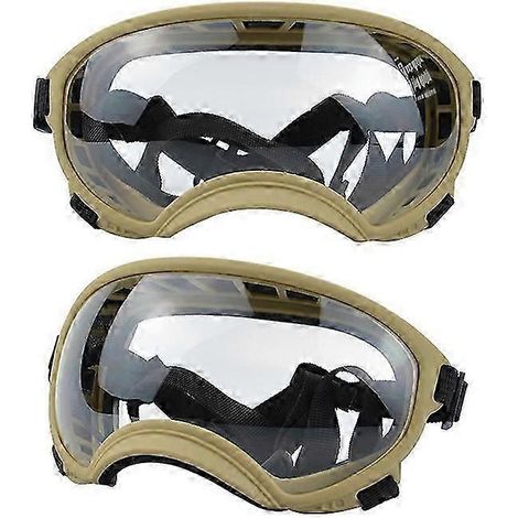 Hundebrille mit UV-Schutz, hoher Stoßfestigkeit, verstellbarem Gummizug, atmungsaktiv, für Welpen und große Hunderassen (Khaki und Transparent, Größe S) (1/5)