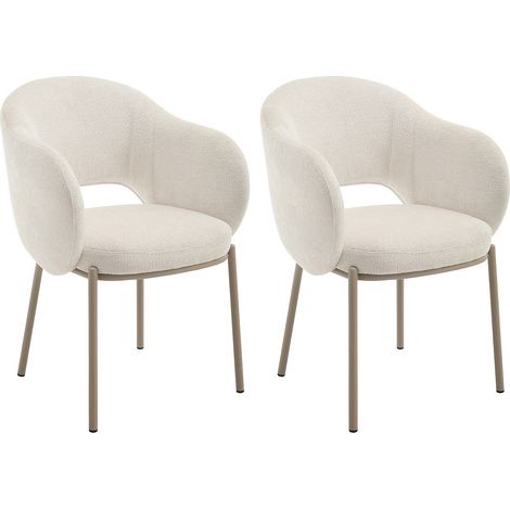 Sedia con braccioli in tessuto testurizzato e metallo beige Crema - Lotto di 2 - ACACILIO (1/4)