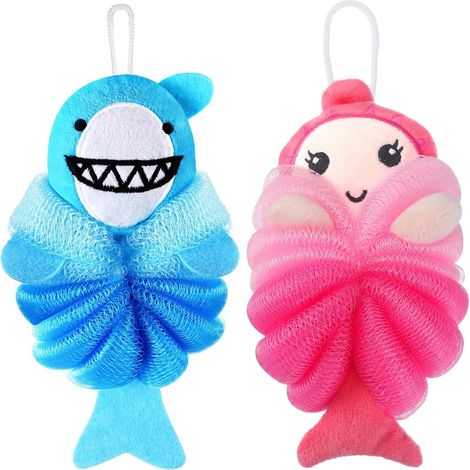 Éponges de bain pour tout-petits, éponges de bain mignonnes à motifs de dessins animés, éponge de douche douce en luffa, boule exfoliante en maille. (1/4)
