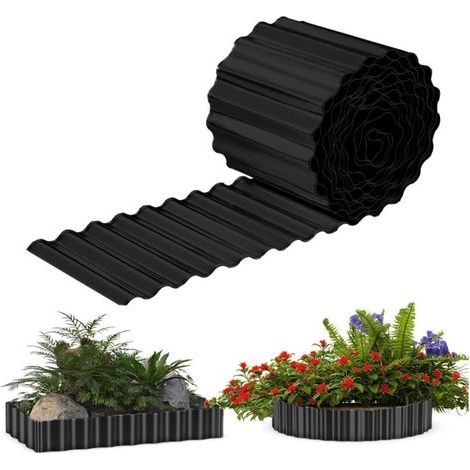 FENOPLASTICA15cm H x 6m Long Bordure de Jardin en métal, Bordure de Paysage ondulée Bordure de pelouse galvanisée, Bordure de Jardin Flexible pour parterres de Fleurs entourés d'arbres - Noir