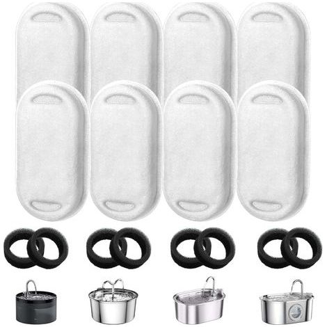 8-teiliges Katzenbrunnen-Filterset, Ersatzfilter für 3,2-l-/2-l-Katzenbrunnen, 8 Kohlefilter plus 8 Schaumstofffilter (1/5)