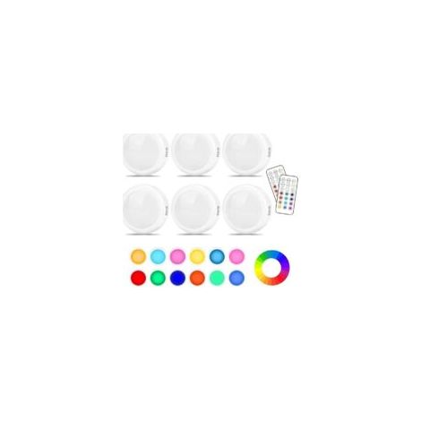 Crezuo 6-teiliges kabelloses LED-Lampen-Set (1 W), 13-farbiges RGB-Nachtlicht, Helligkeit einstellbar, für Küche, Schlafzimmer und Schminktisch
