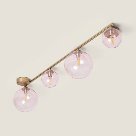 Lampadario in Metallo e Vetro Moonlight Brass 4 punti luce Rosa