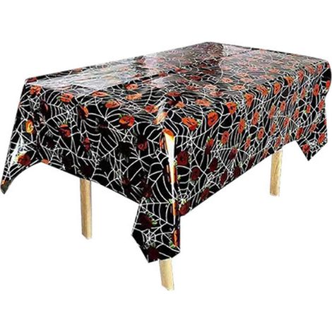 Nappe d'Halloween avec citrouille, crâne, château et toile d'araignée, idéale pour décorer une table lors de fêtes et festivals à la maison. Décoration de table pour la maison, les fêtes et les célébr (1/5)