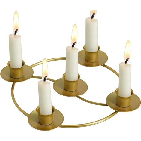 Porte-Bougies Pièces Centrales de Table en Or Moderne Porte-bougies pour Couronne de l'Avent pour Maison Cuisine Salon Ferme Cheminée Restaurant Bar Salle à Manger (1/5)