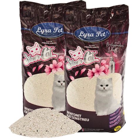 2 x 15 litres de litière pour chat Lyra Pet® SilverCat® à base de bentonite et de charbon actif