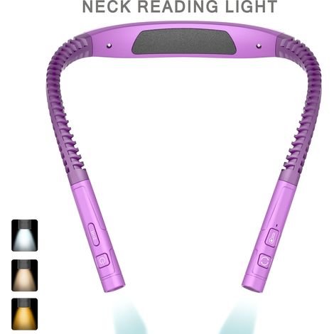 Lampe de cou LED violette mains‑libres, 3 températures de couleur, gradation sans palier, minuterie 30‑60min, IP44, lampe de lecture rechargeable USB‑C (1/4)