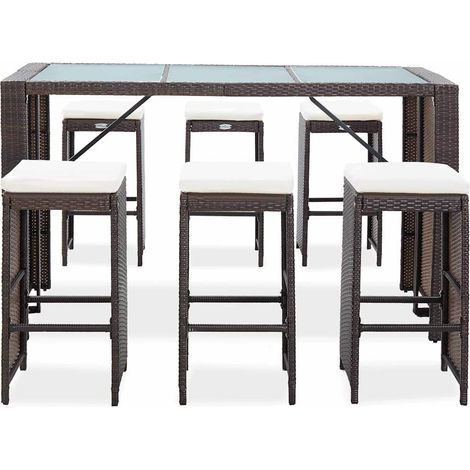 Maison Exclusive - Set da Bar da Giardino 7 pz con Cuscini in Polyrattan Marrone (1/5)