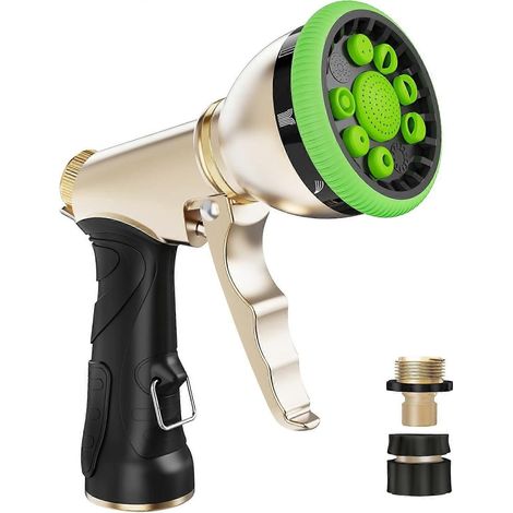 Garden Hose Nozzle, Heavy Duty Metal Hose Sprayer Nozzle, 9 Adjustable Spray Patterns, High Pressure Hose Sprayer for Watering Plants, Lawns, Car and (1/5)