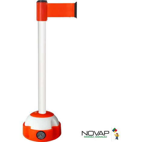Poteau Alu Blanc laqué à sangle Orange fluo 3m x 100mm sur socle Balise - 2700368 (1/3)