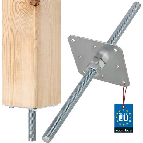 KOTARBAU® Kotarbau® Pied de Poteau Réglable 160 x 160 mm - Filetage M24 x 500 mm Support Poteau Bois - Platine Poteau - Acier Galvanisé (1/5)