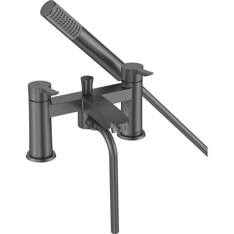 Bristan Apelo Deck Mounted Bath Shower Mixer Tap Hose Shower Head Gun Metal Grey