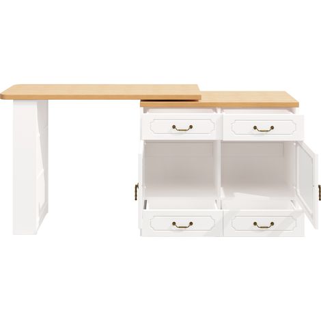 Table de bar extensible avec rangement, plateau MDF blanc, rotation 360°, éclairage LED, 135-203×39×92,8 cm (1/5)