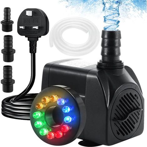 Pompe de fontaine 25 W avec débit 1500 l/h et éclairage LED 12 couleurs, pompe immergée pour bassin, jardin et aquarium (1/5)