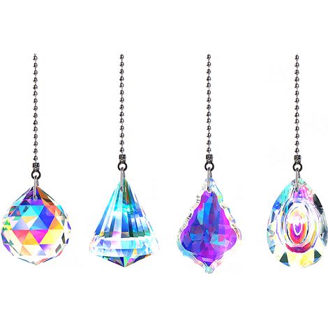 Suncatcher - Crystal Ceiling Fan Pull Chain - Rainbow Light Reflector - For Fan Light Switch - 4 Pieces (1/5)
